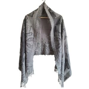 Nalini Gray Beaded Wool Scarf with Fringe‎